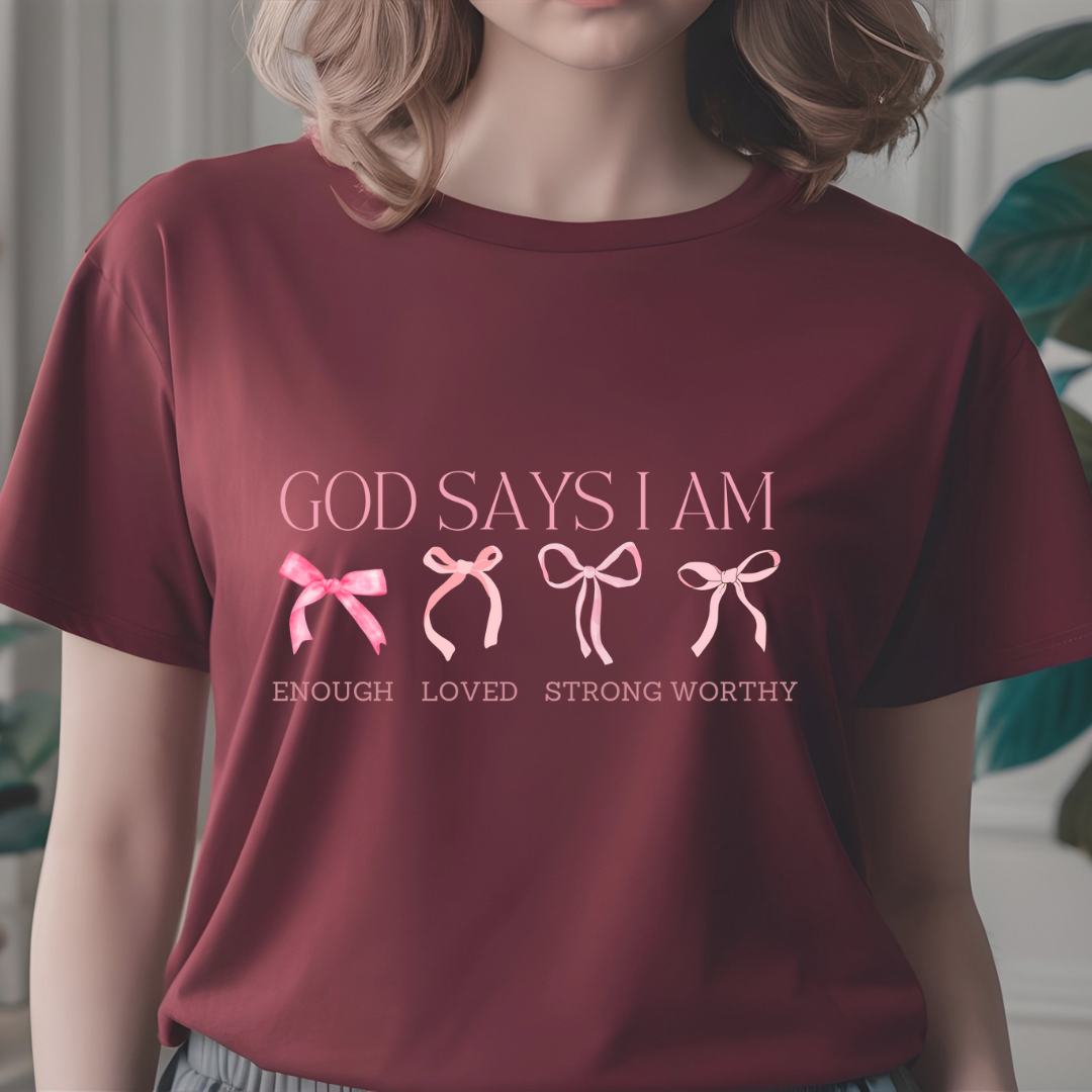 God Says I Am Sweatshirt, Coquette Bow Sweatshirt, Cute Winter Sweatshirt, Religious Sweater, Christian Women sweats, Retro Religion