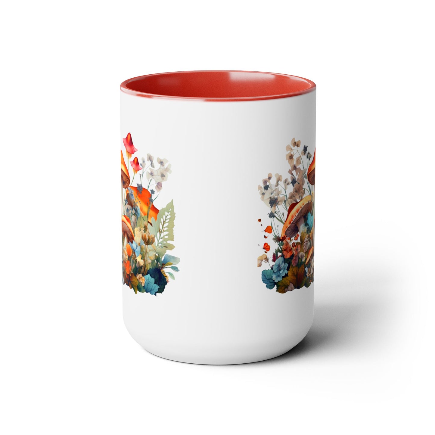 Mystical Mushroom Two-Tone Mugs, 15oz- Aesthetic Fungi Coffee Mug - Botanical Plant Lover Gifts for Friend -Design printed on both sides