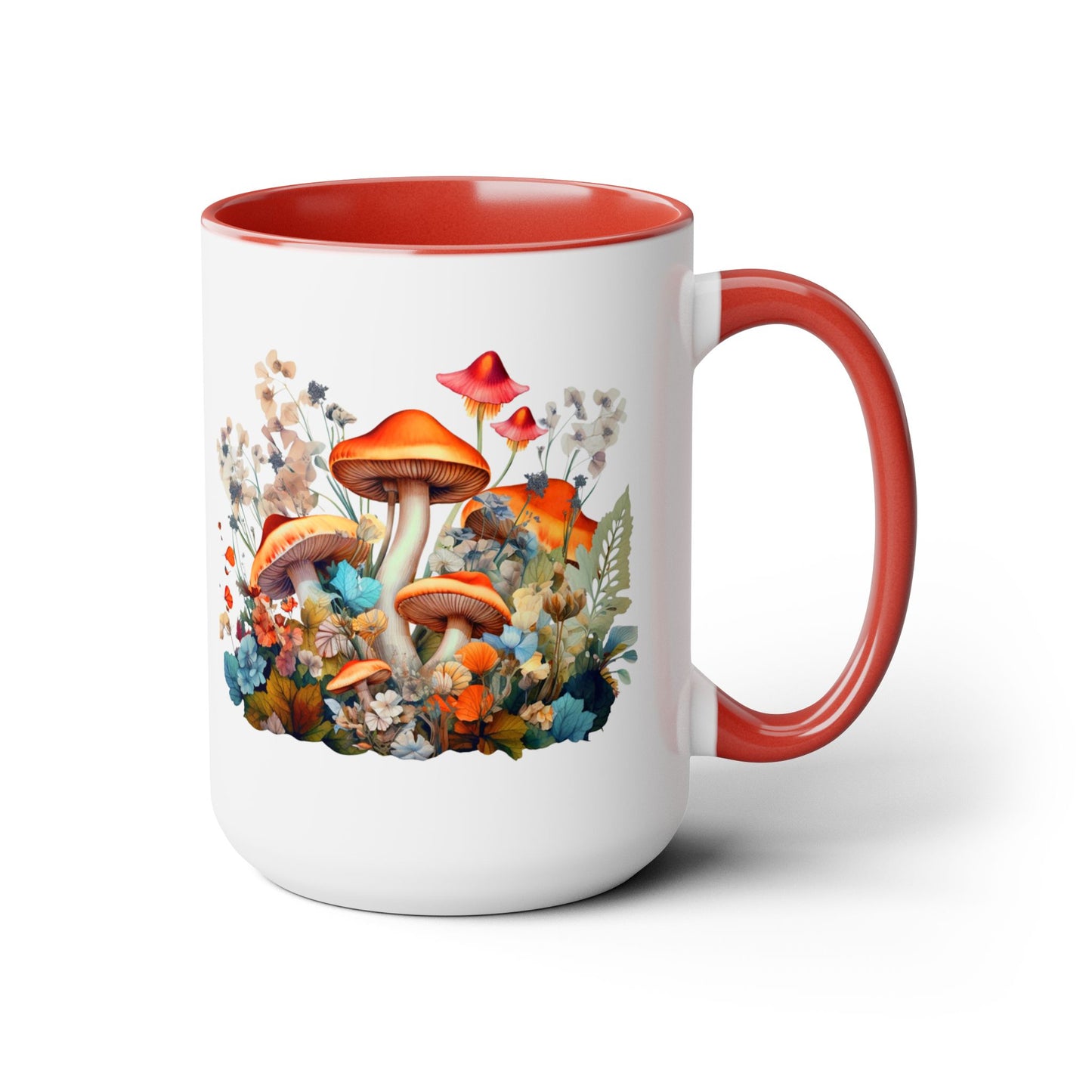 Mystical Mushroom Two-Tone Mugs, 15oz- Aesthetic Fungi Coffee Mug - Botanical Plant Lover Gifts for Friend -Design printed on both sides