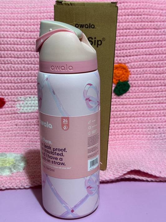 Owala 32oz FreeSip Insulated Stainless Steel Water Bottle - Bow & Ribbon Coquette - Pink Floral Design