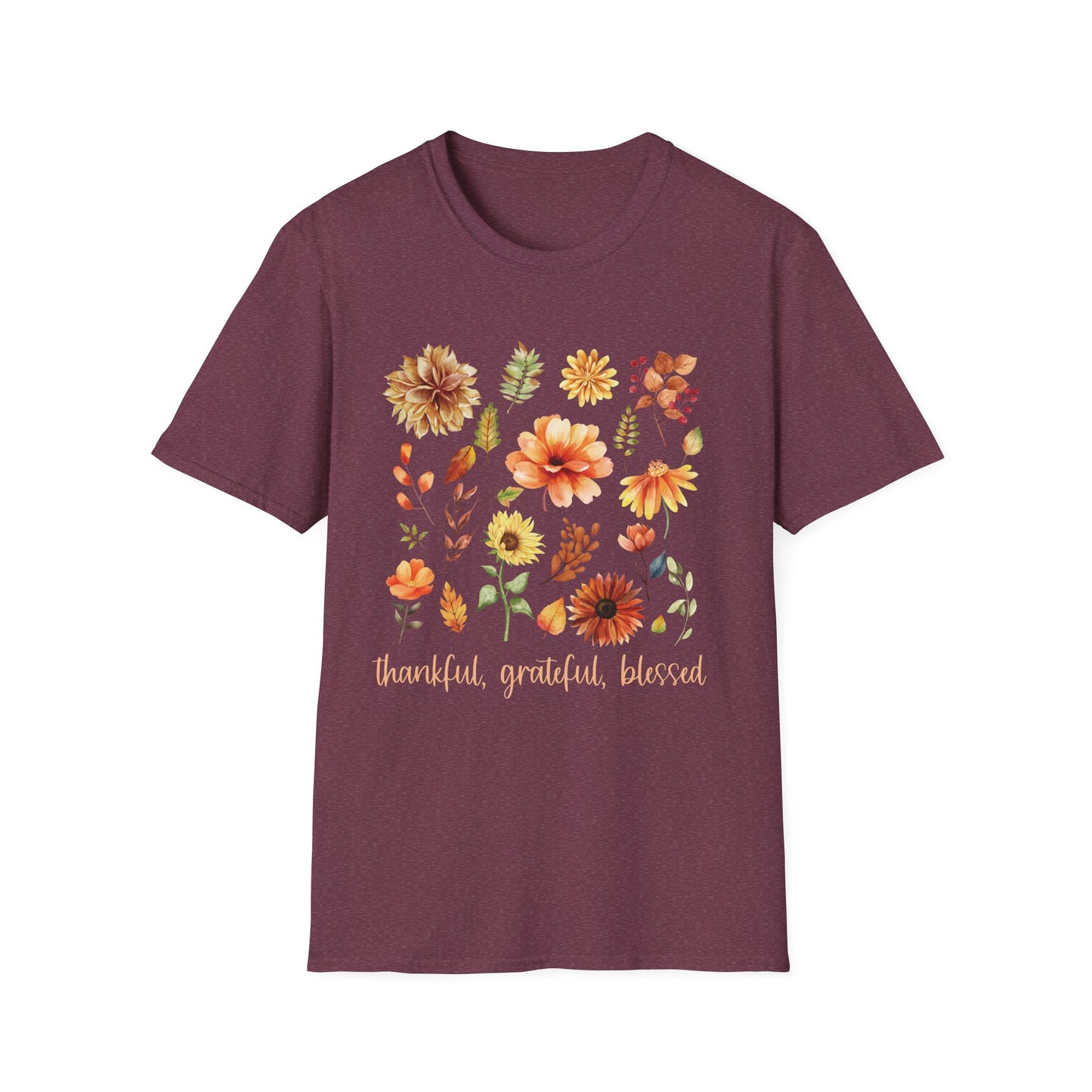 Thankful Grateful Blessed T-Shirt & Sweatshirt | Inspirational Fall Apparel | Cozy Christian Graphic Tee Unisex Softstyle T-Shirt