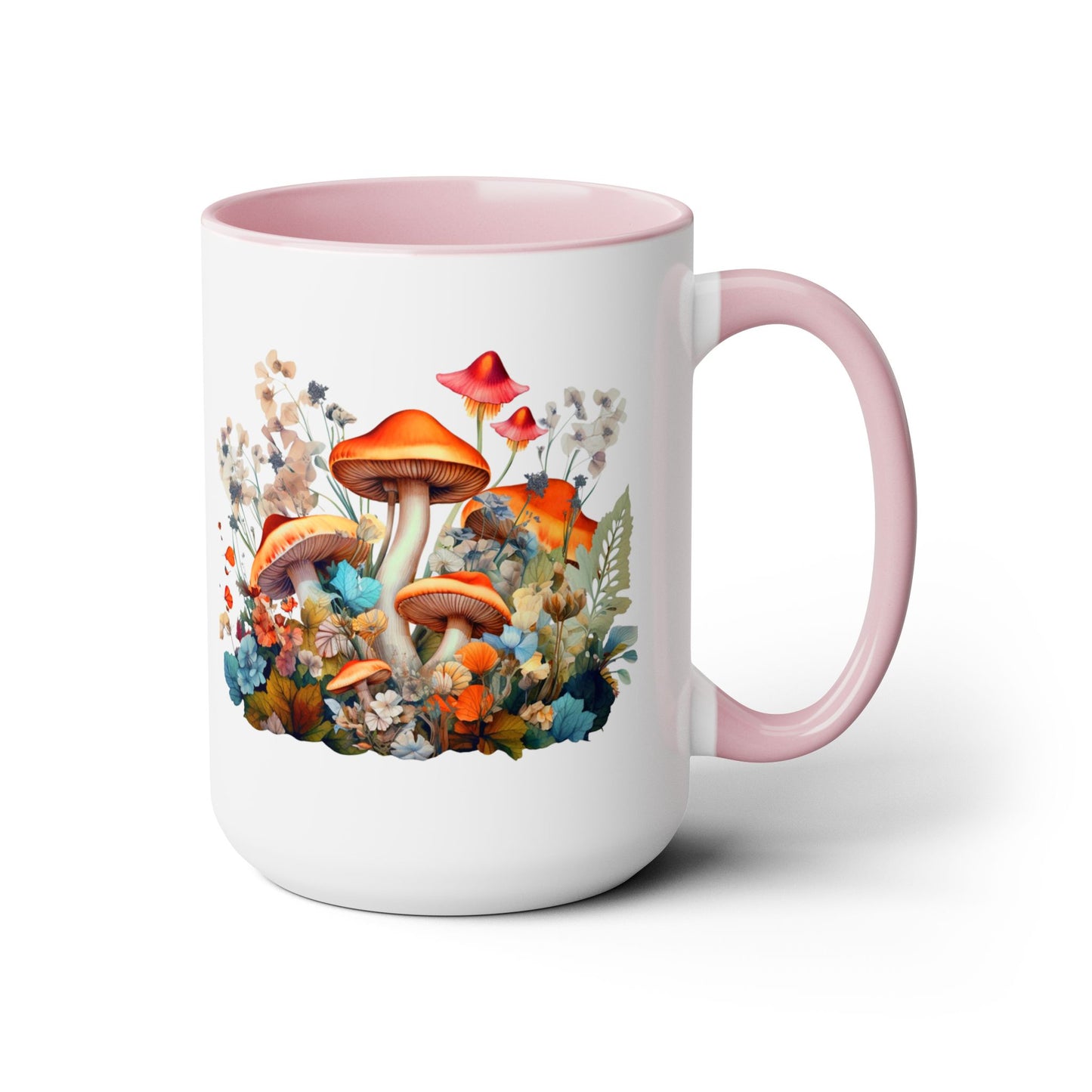 Mystical Mushroom Two-Tone Mugs, 15oz- Aesthetic Fungi Coffee Mug - Botanical Plant Lover Gifts for Friend -Design printed on both sides