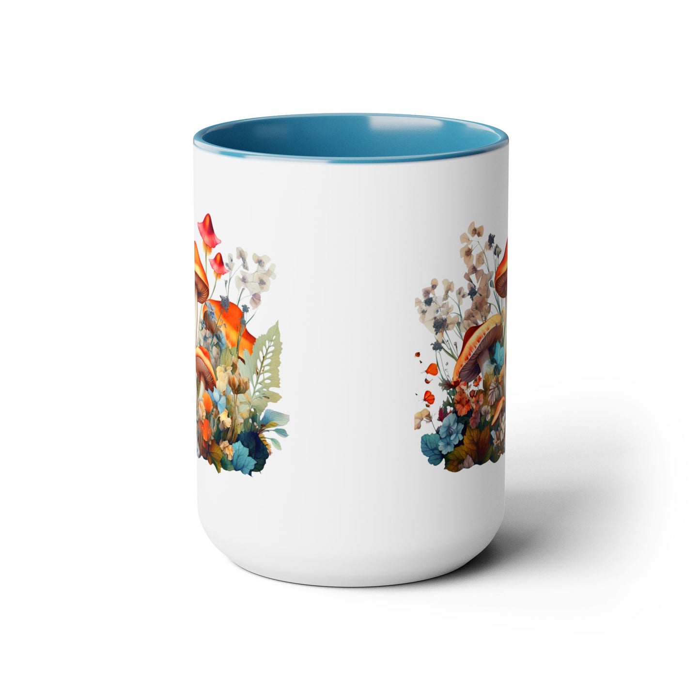 Mystical Mushroom Two-Tone Mugs, 15oz- Aesthetic Fungi Coffee Mug - Botanical Plant Lover Gifts for Friend -Design printed on both sides