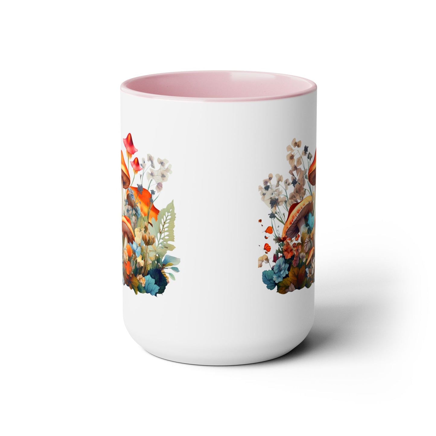 Mystical Mushroom Two-Tone Mugs, 15oz- Aesthetic Fungi Coffee Mug - Botanical Plant Lover Gifts for Friend -Design printed on both sides