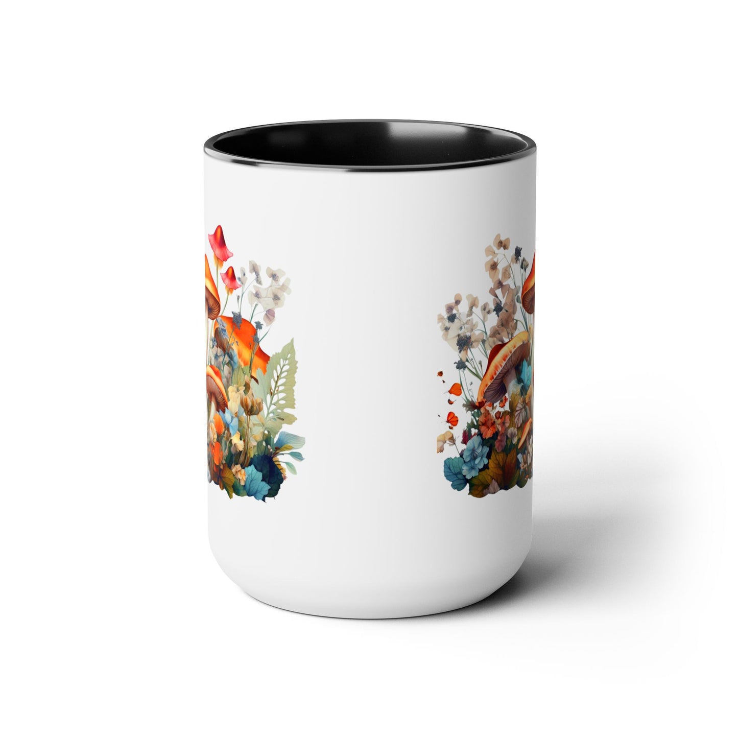 Mystical Mushroom Two-Tone Mugs, 15oz- Aesthetic Fungi Coffee Mug - Botanical Plant Lover Gifts for Friend -Design printed on both sides