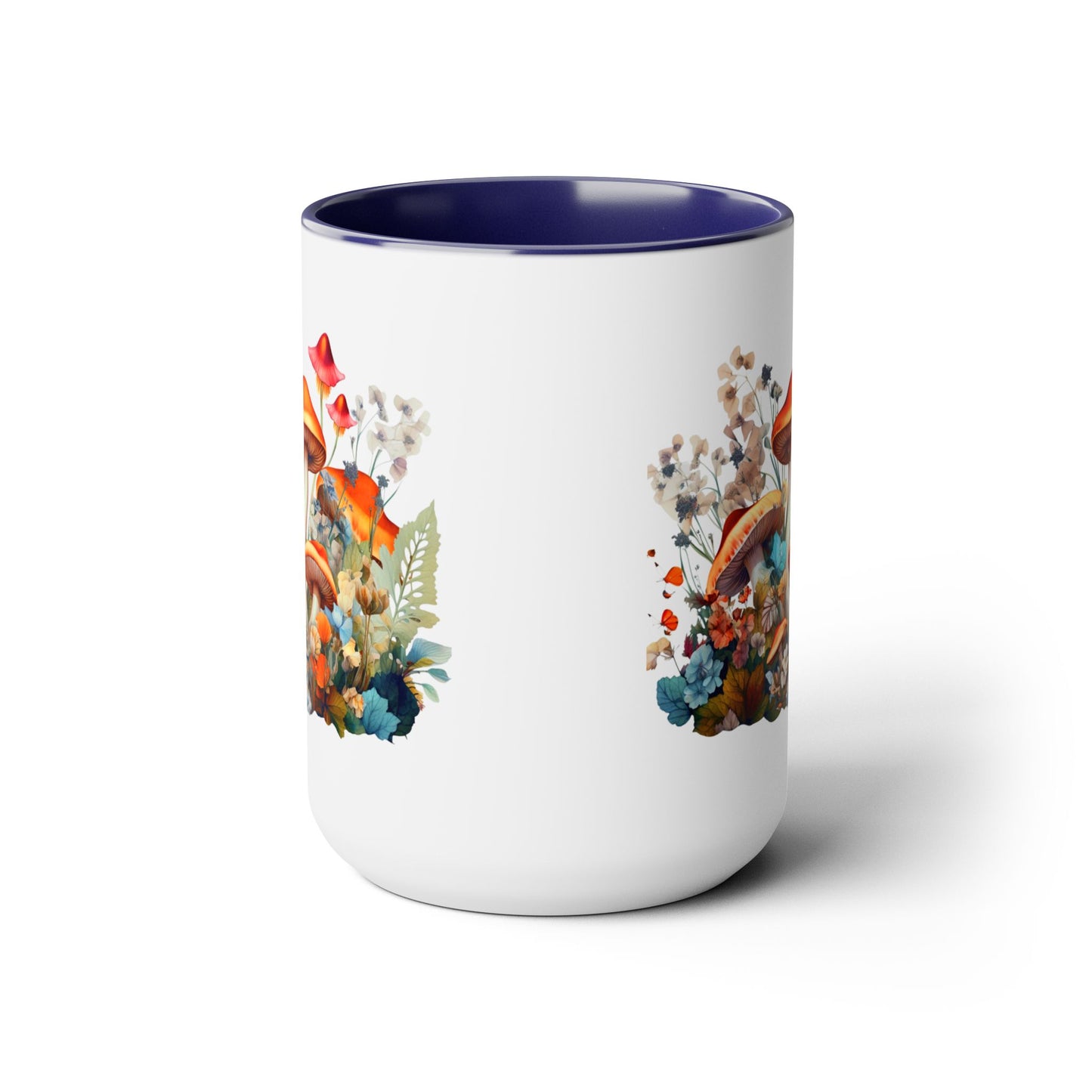 Mystical Mushroom Two-Tone Mugs, 15oz- Aesthetic Fungi Coffee Mug - Botanical Plant Lover Gifts for Friend -Design printed on both sides