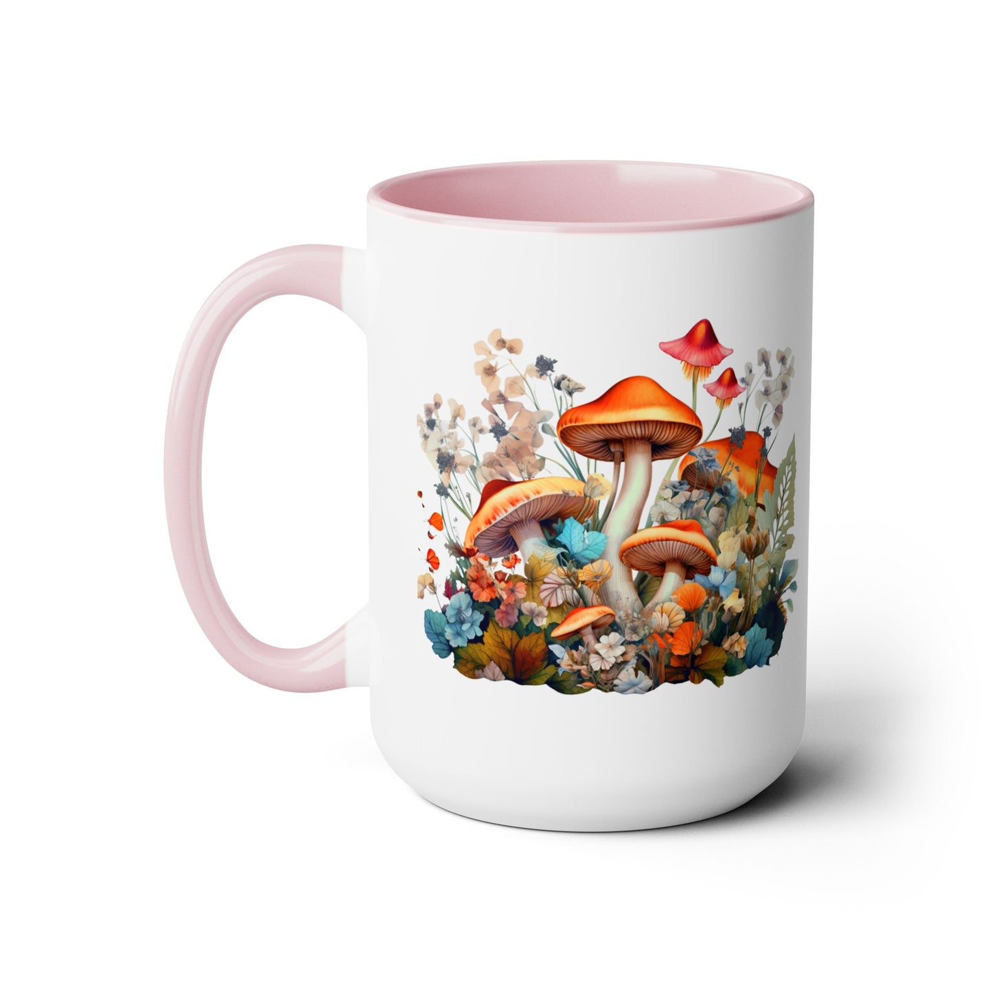 Mystical Mushroom Two-Tone Mugs, 15oz- Aesthetic Fungi Coffee Mug - Botanical Plant Lover Gifts for Friend -Design printed on both sides