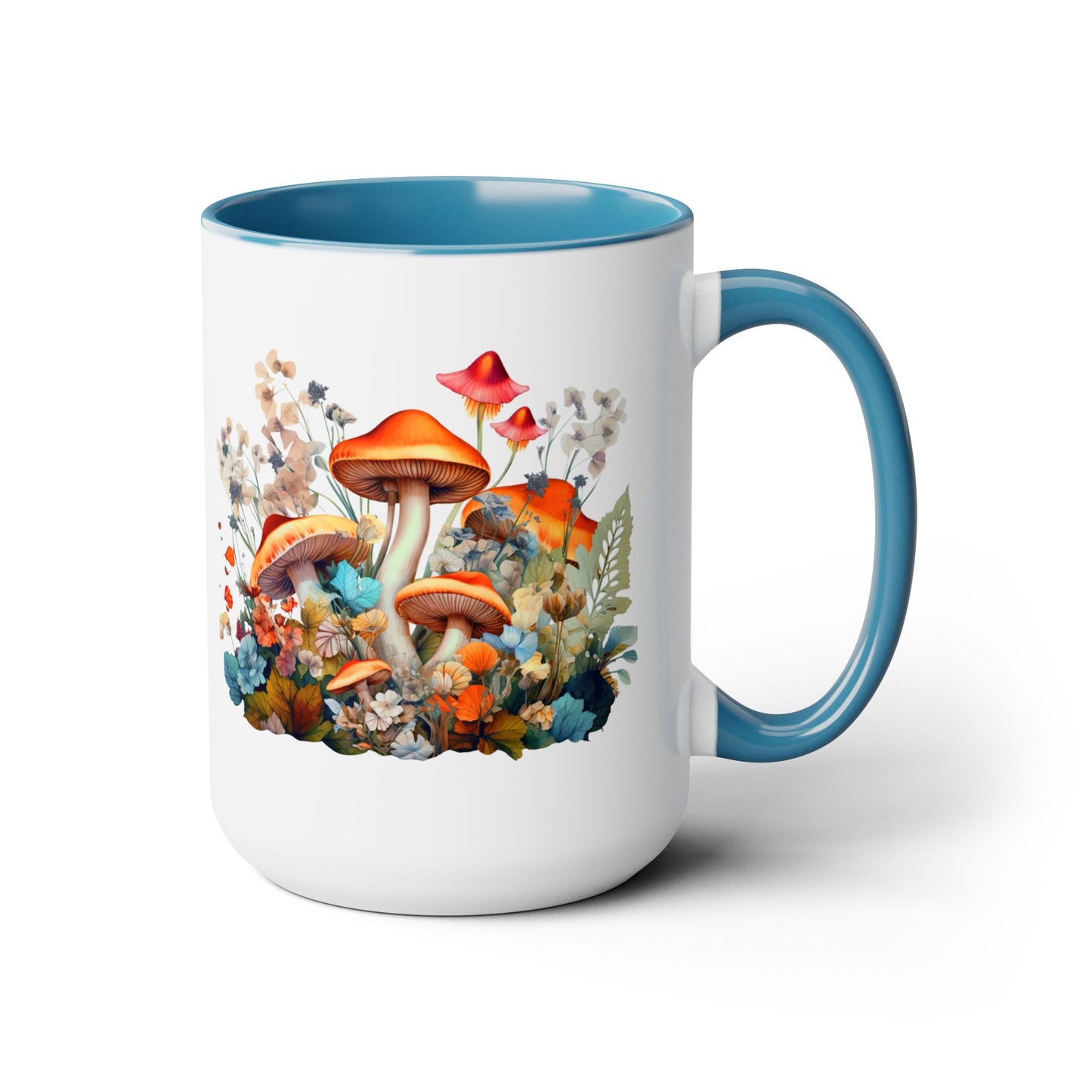 Mystical Mushroom Two-Tone Mugs, 15oz- Aesthetic Fungi Coffee Mug - Botanical Plant Lover Gifts for Friend -Design printed on both sides
