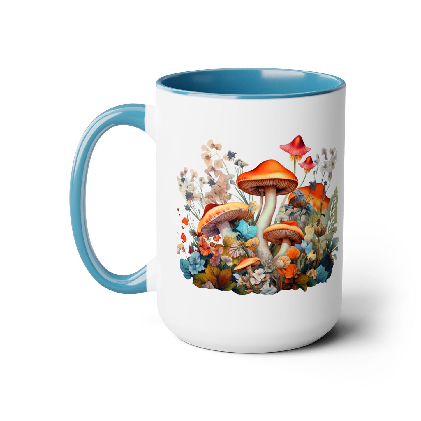 Mystical Mushroom Two-Tone Mugs, 15oz- Aesthetic Fungi Coffee Mug - Botanical Plant Lover Gifts for Friend -Design printed on both sides