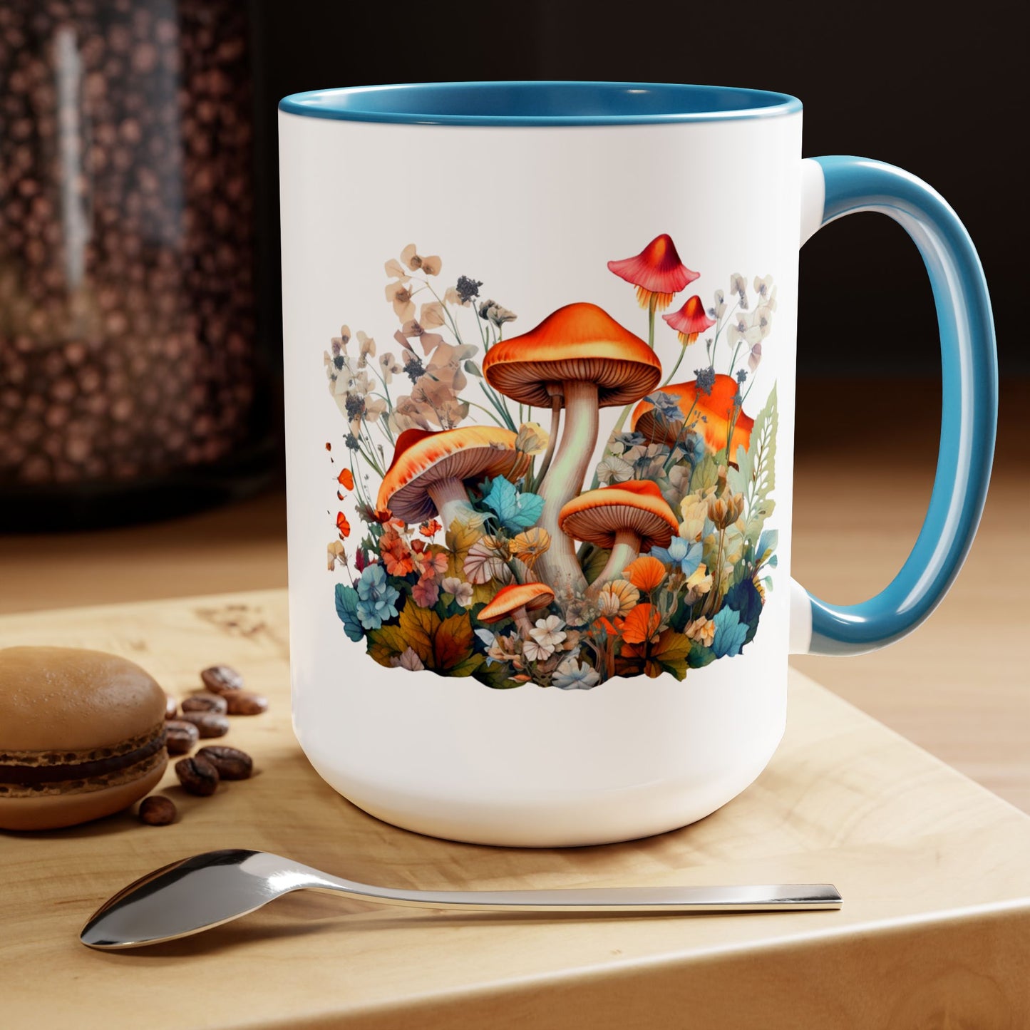 Mystical Mushroom Two-Tone Mugs, 15oz- Aesthetic Fungi Coffee Mug - Botanical Plant Lover Gifts for Friend -Design printed on both sides