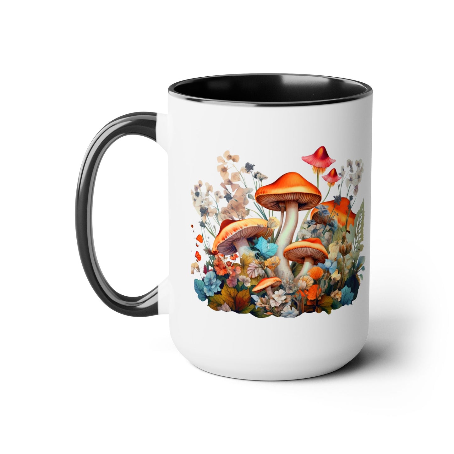 Mystical Mushroom Two-Tone Mugs, 15oz- Aesthetic Fungi Coffee Mug - Botanical Plant Lover Gifts for Friend -Design printed on both sides