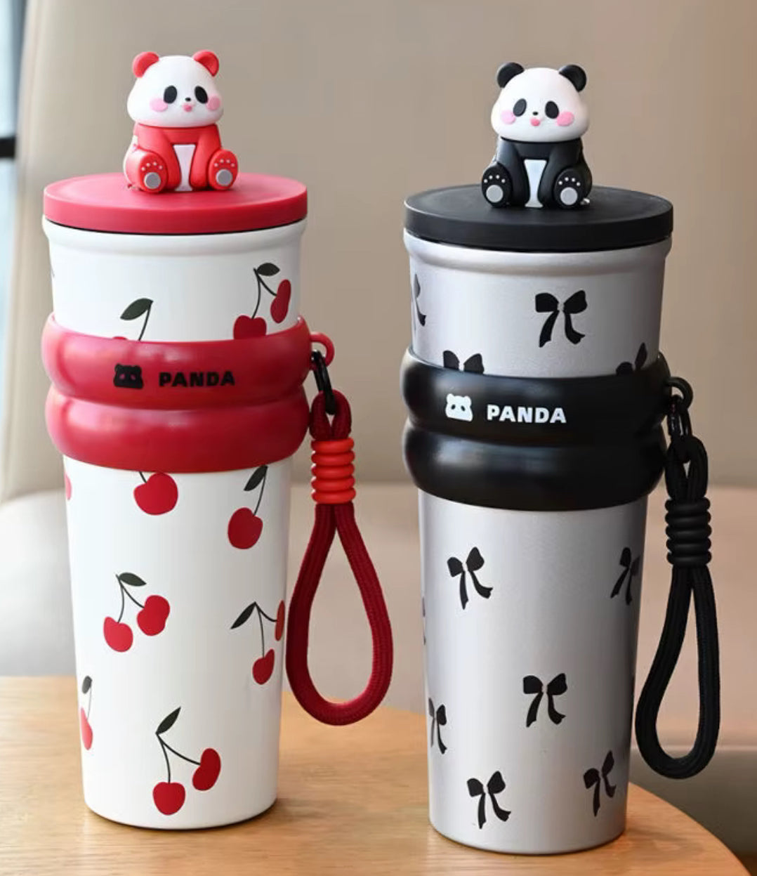 Panda water Tumbler 24oz with straw, Stainless steel mug with dust proof cap,Perfect for Back to school, gym, office and outdoor