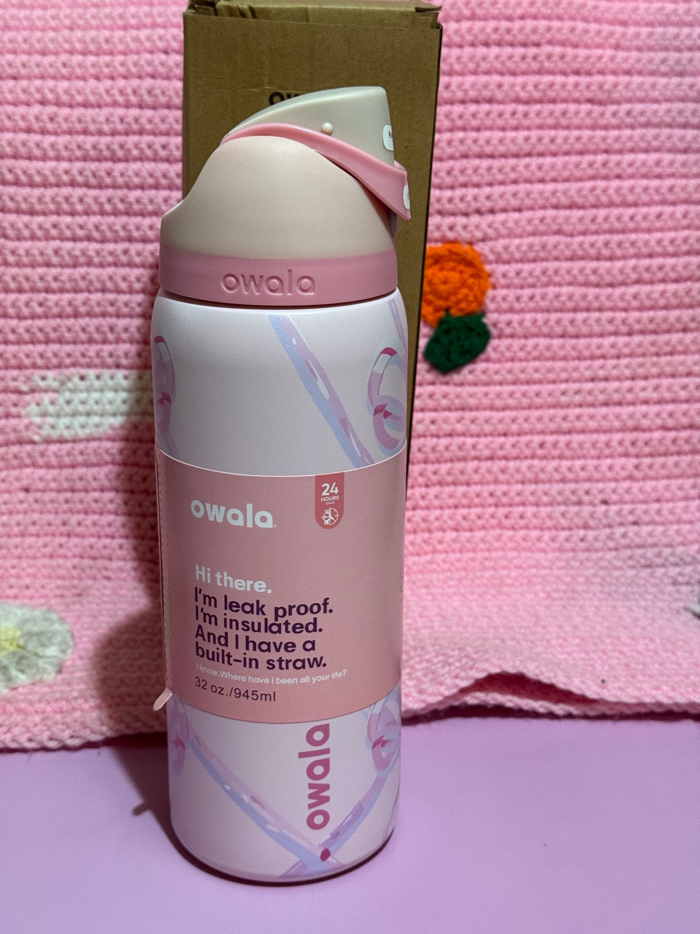 Owala 32oz FreeSip Insulated Stainless Steel Water Bottle - Bow & Ribbon Coquette - Pink Floral Design