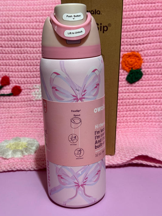 Owala 32oz FreeSip Insulated Stainless Steel Water Bottle - Bow & Ribbon Coquette -  Pink Floral Design