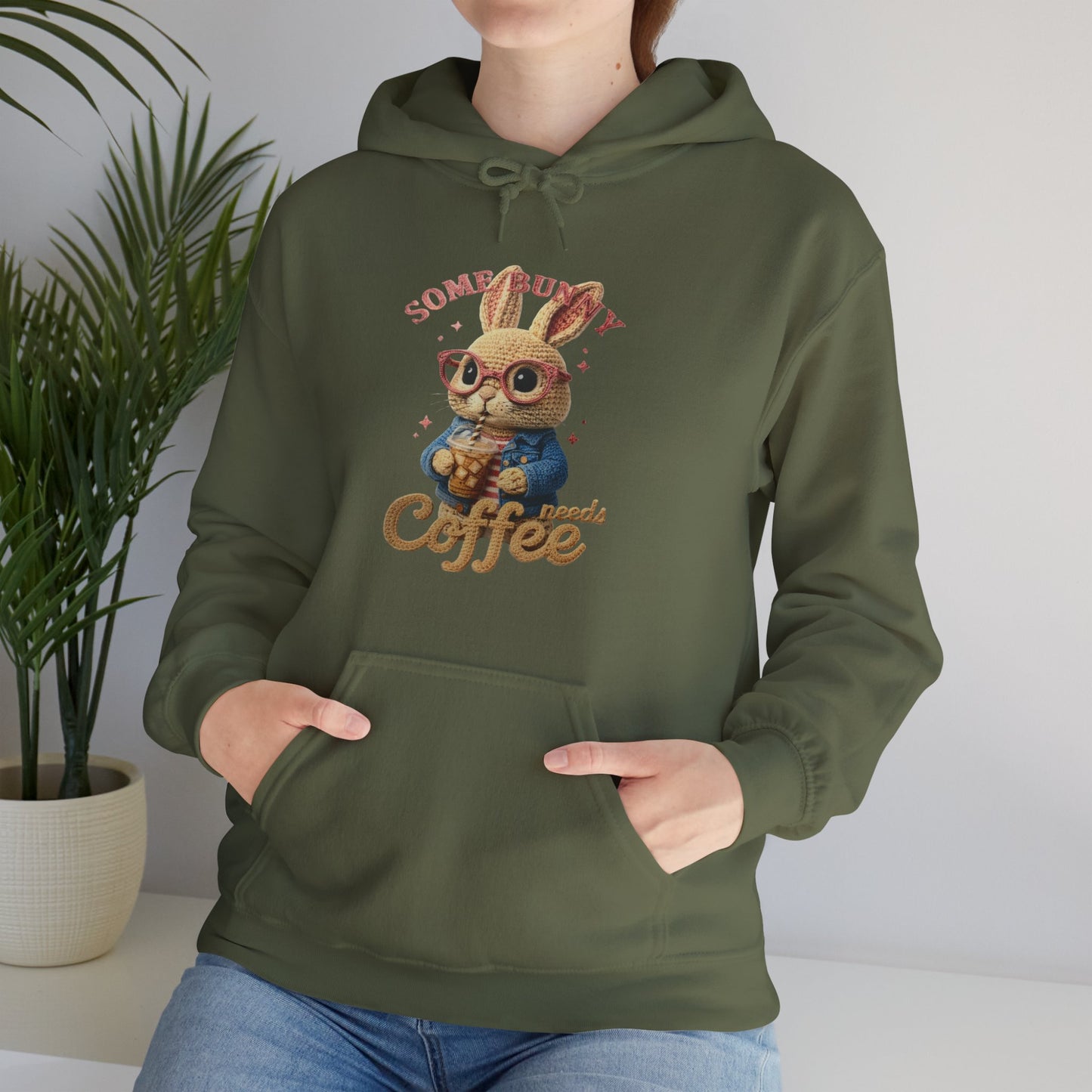 Cute Bunny Coffee Hoodie — "Some Bunny Needs Coffee" Cozy Pullover for Coffee Lovers