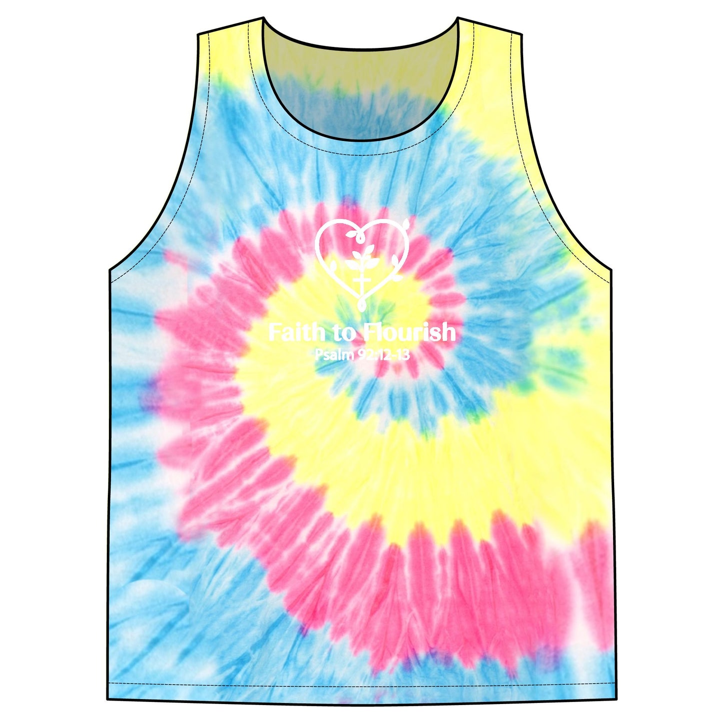 Faith to Flourish Tie Dye Tank Top | Christian Summer Shirt | Psalm 92:12-13 Scripture Apparel | Faith Based Gift | Women’s Inspirational Tank
Pastel Spiral | Pink Blue Yellow Swirl