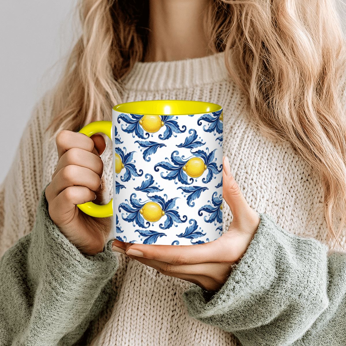 Lemon Pattern 11oz Ceramic mug（Made in USA), Italian Limoncello Style