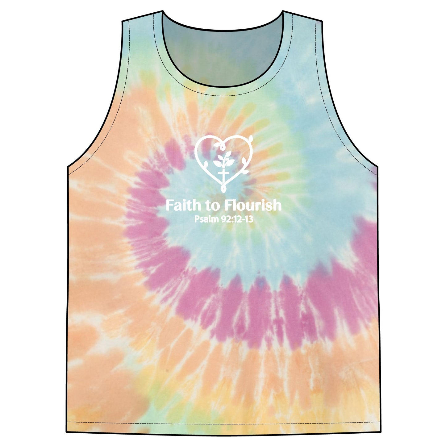 Faith to Flourish Tie Dye Tank Top | Christian Summer Shirt | Psalm 92:12-13 Scripture Apparel | Faith Based Gift | Women’s Inspirational Tank
Pastel Spiral | Pink Blue Yellow Swirl