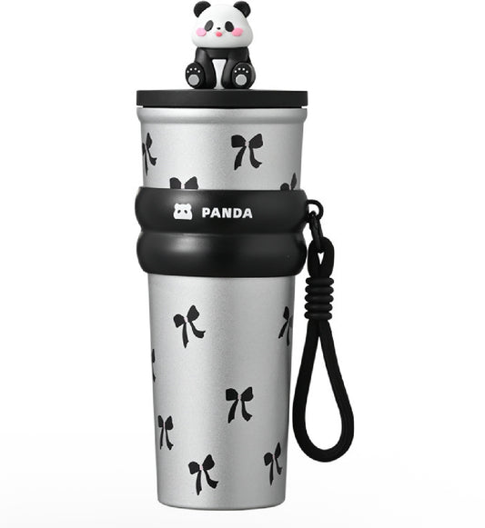 Panda water Tumbler 24oz with straw, Stainless steel mug with dust proof cap,Perfect for Back to school, gym, office and outdoor