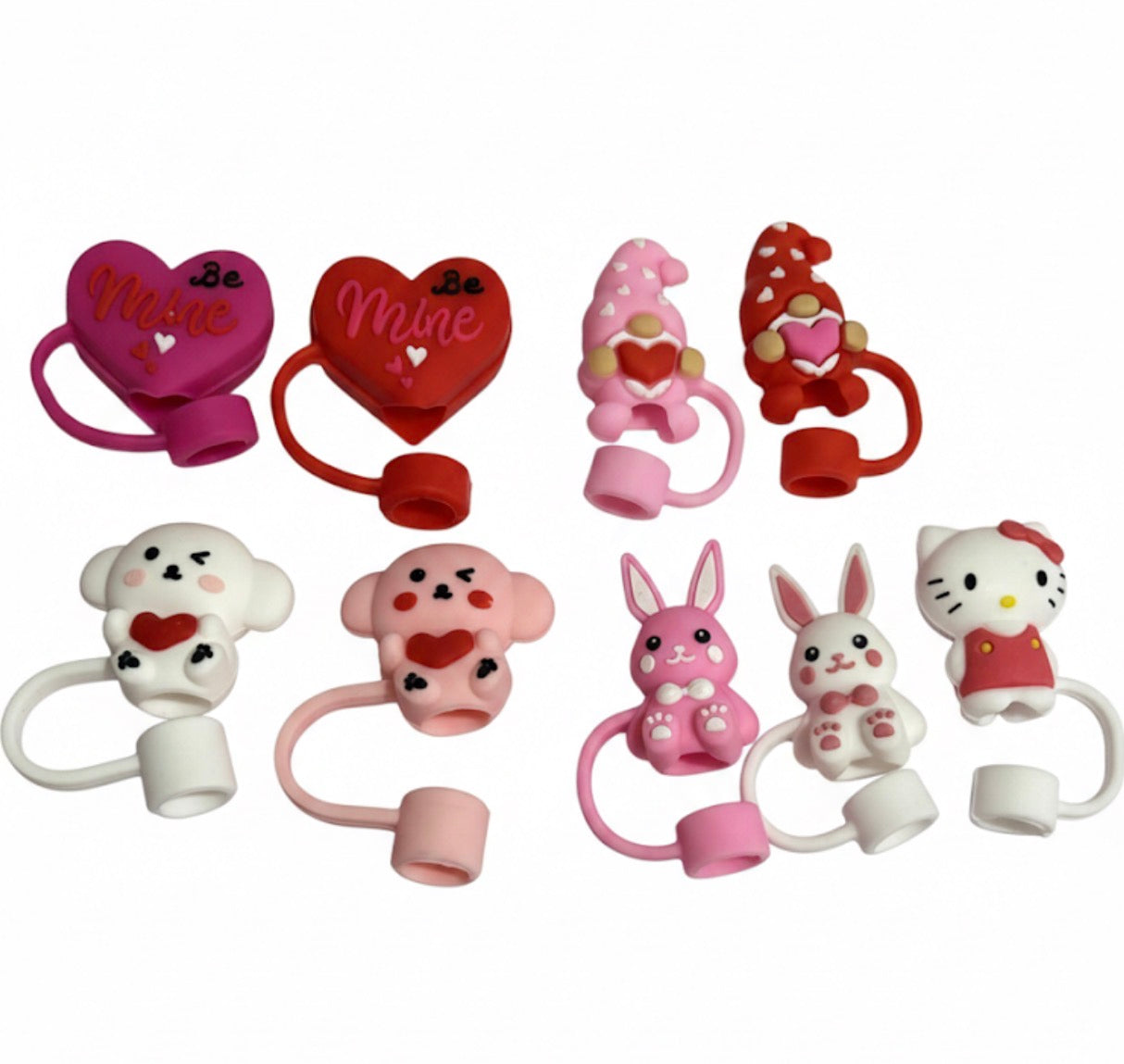 Valentine's Day Silicone Straw Topper | Heart Gnome, Bunny, Kitty