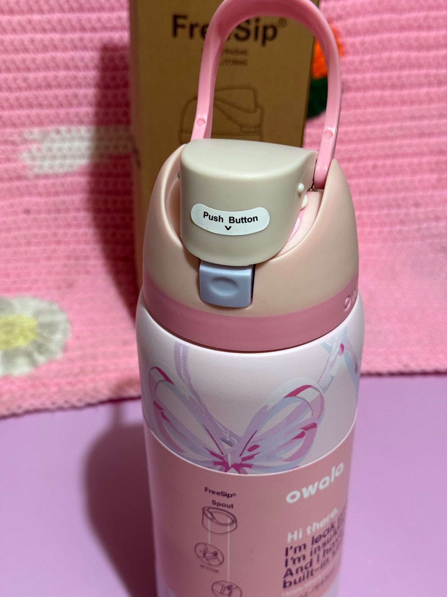 Owala 32oz FreeSip Insulated Stainless Steel Water Bottle - Bow & Ribbon Coquette -  Pink Floral Design