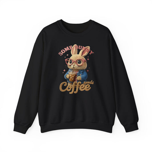 Coffee Bunny Sweatshirt — 'Some Bunny Needs Coffee' Cute Bunny Crewneck