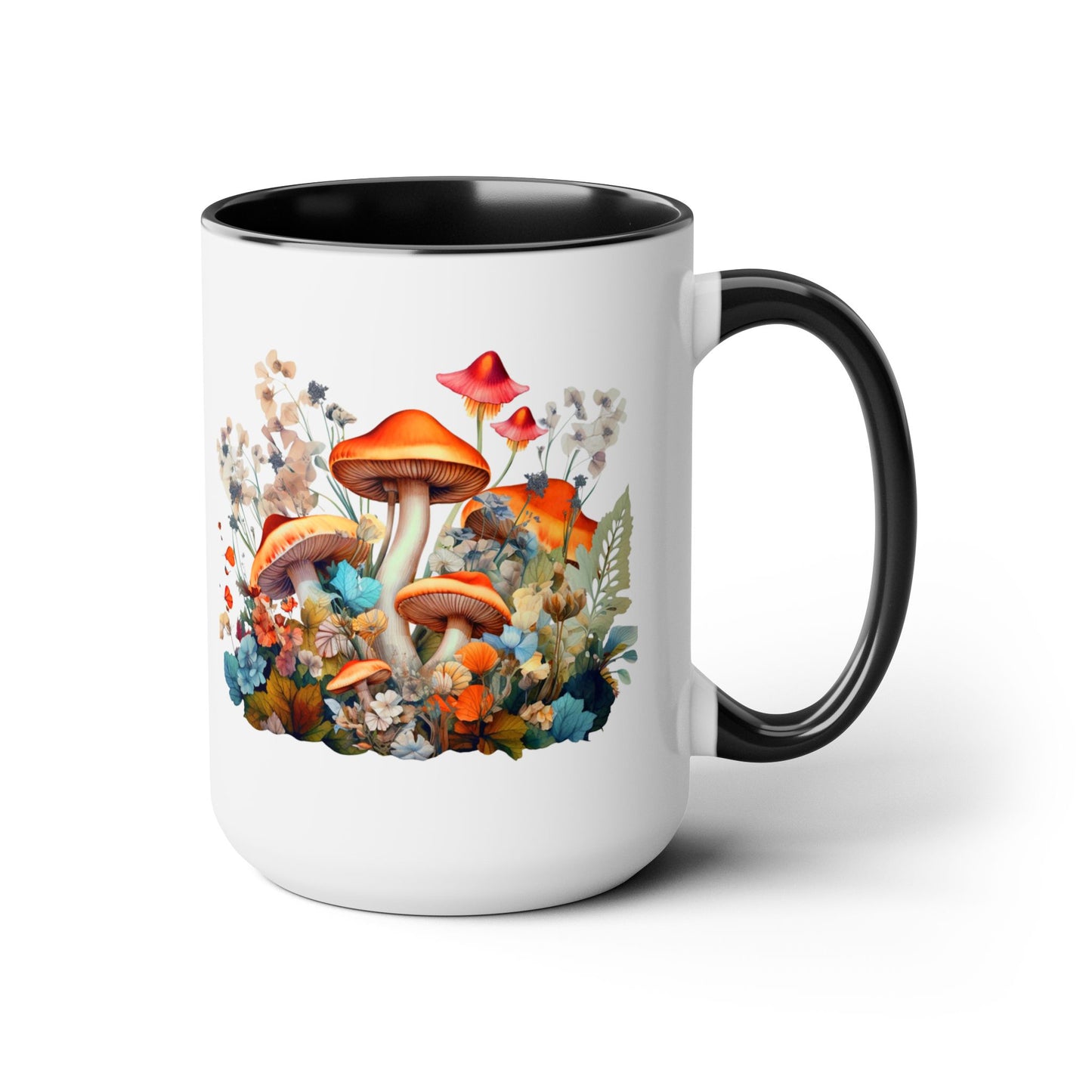 Mystical Mushroom Two-Tone Mugs, 15oz- Aesthetic Fungi Coffee Mug - Botanical Plant Lover Gifts for Friend -Design printed on both sides