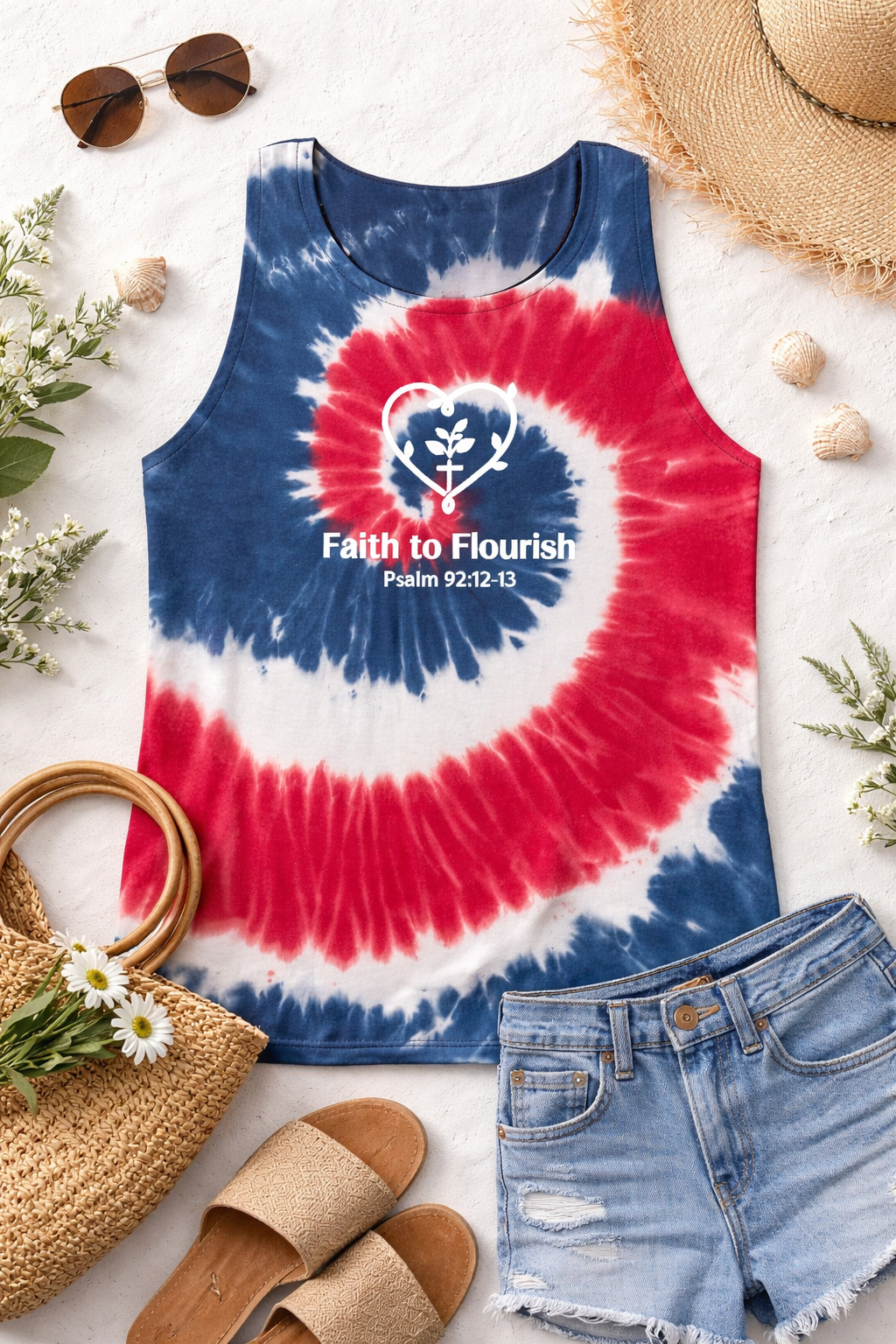 Faith to Flourish Tie Dye Tank Top | Christian Summer Shirt | Psalm 92:12-13 Scripture Apparel | Faith Based Gift | Women’s Inspirational Tank
Pastel Spiral | Pink Blue Yellow Swirl
