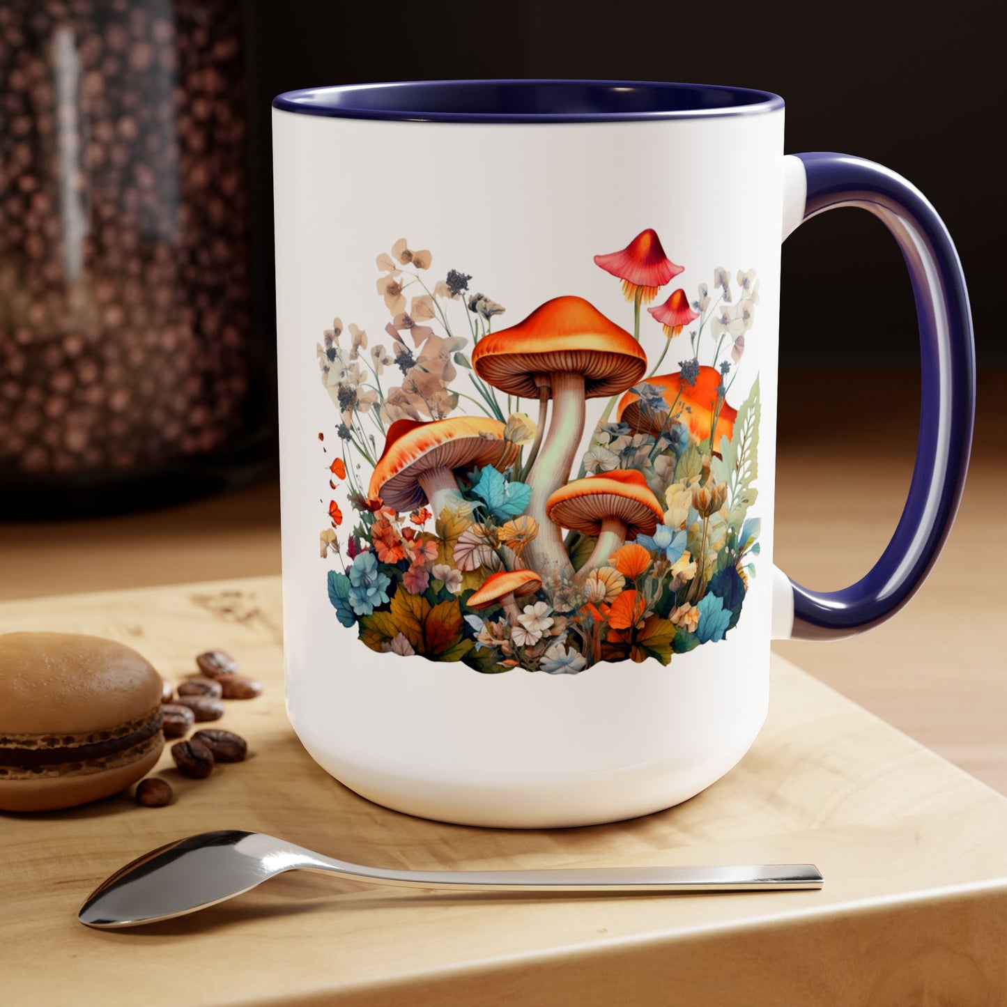 Mystical Mushroom Two-Tone Mugs, 15oz- Aesthetic Fungi Coffee Mug - Botanical Plant Lover Gifts for Friend -Design printed on both sides