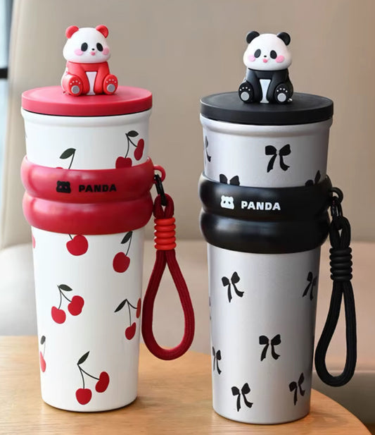 Panda water Tumbler 24oz with straw, Stainless steel mug with dust proof cap,Perfect for Back to school, gym, office and outdoor